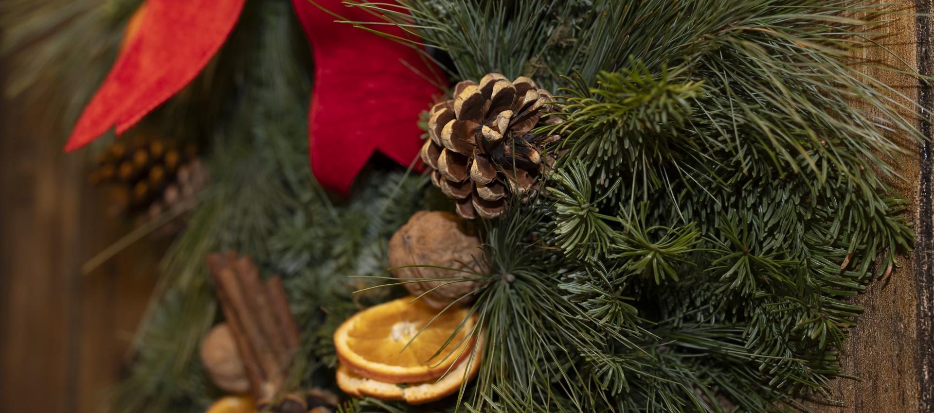 Christmas festive wreath close up